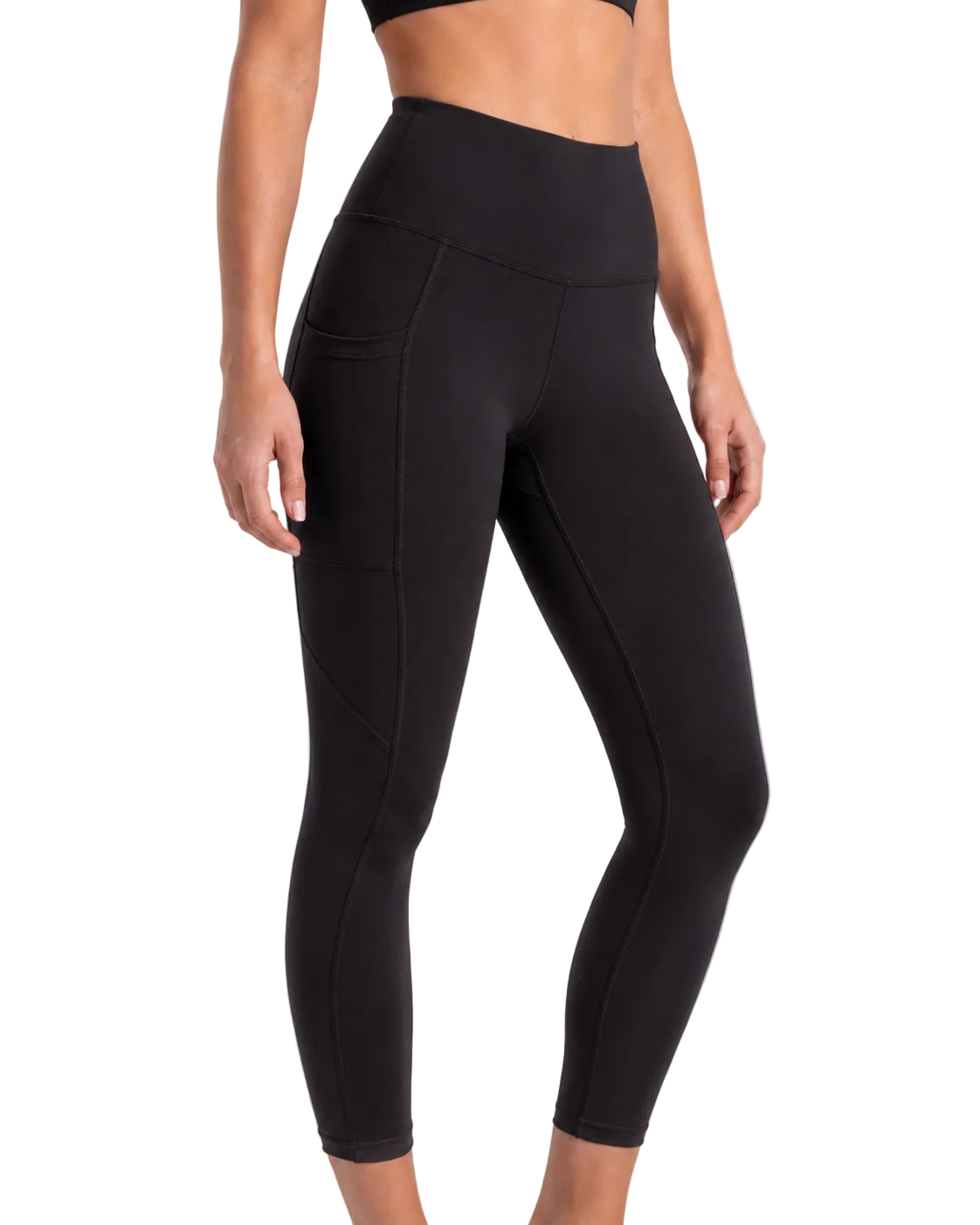 New York Laundry Women's High-Waisted Full Length Leggings with Side Pockets, Jet Black