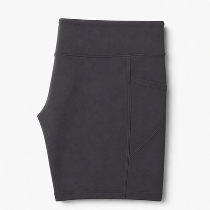 New York Laundry Women's 7-Inch High-Waisted Biker Shorts with Side Pockets, Charcoal Grey
