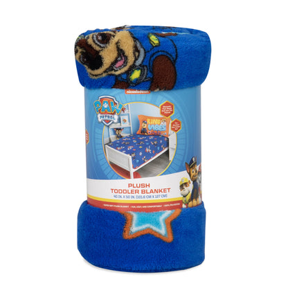 PAW Patrol Plush Toddler Blanket, 40x50 Chase & Marshall Allover Print Fleece Throw, Royal Blue