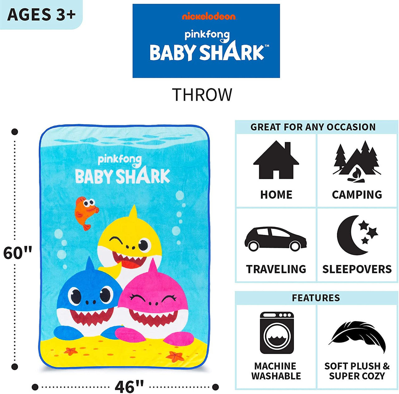 Baby Shark Kids Microfiber Coral Fleece Throw