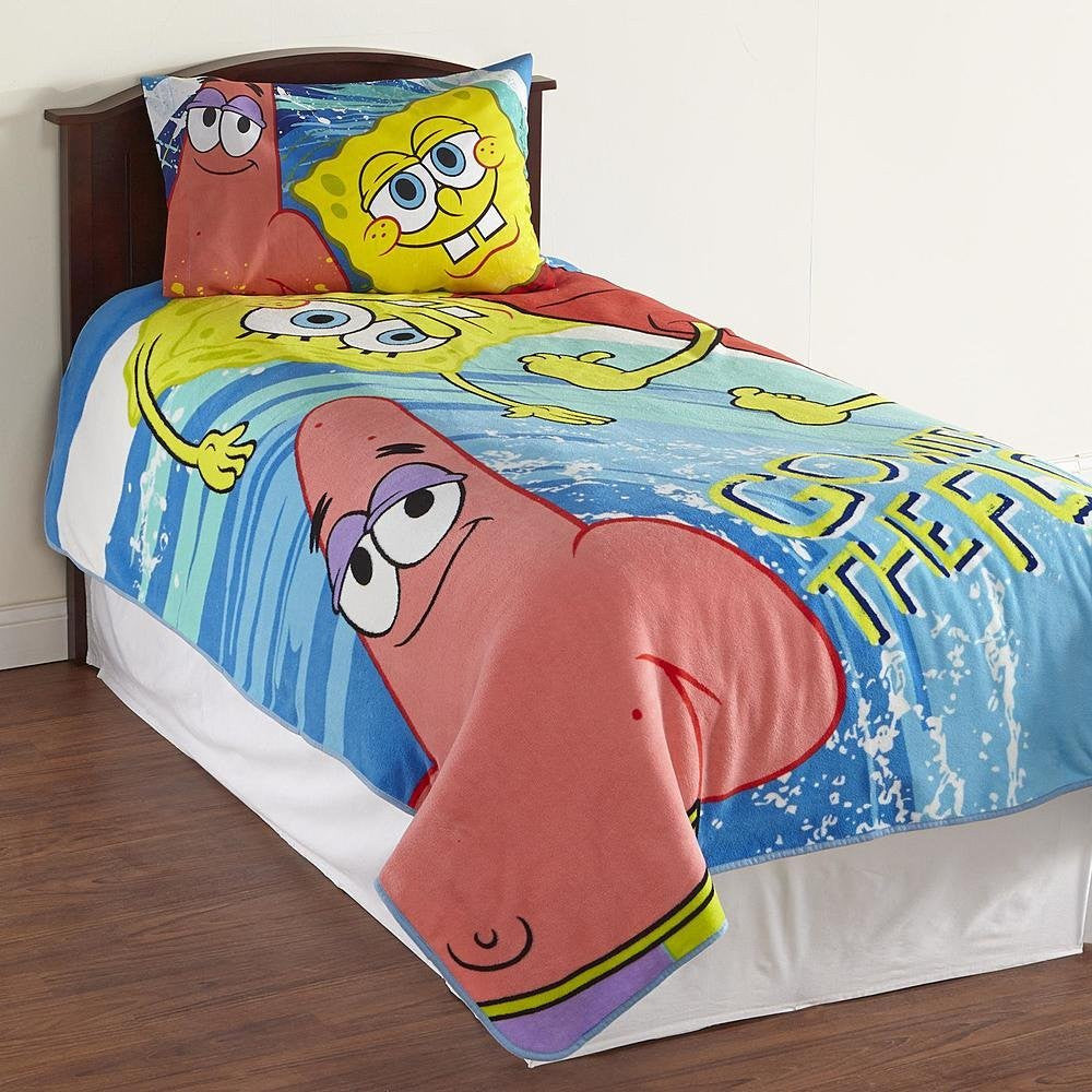 Nickelodeon SpongeBob SquarePants 'Go with the Flow' Twin/Full Micro Raschel Blanket - 62" by 90"