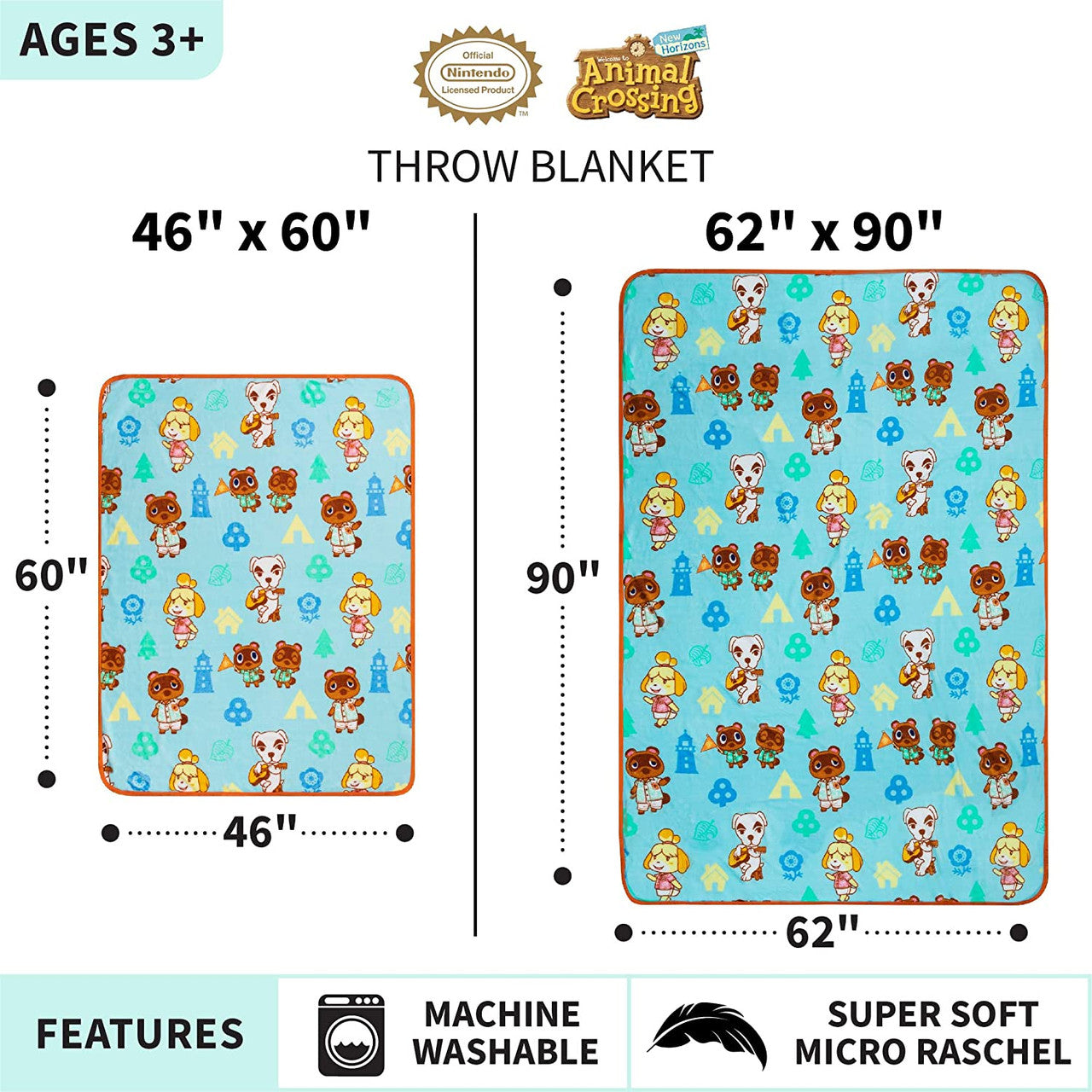 Animal Crossing  Happy Face Blanket, 62"x 90"