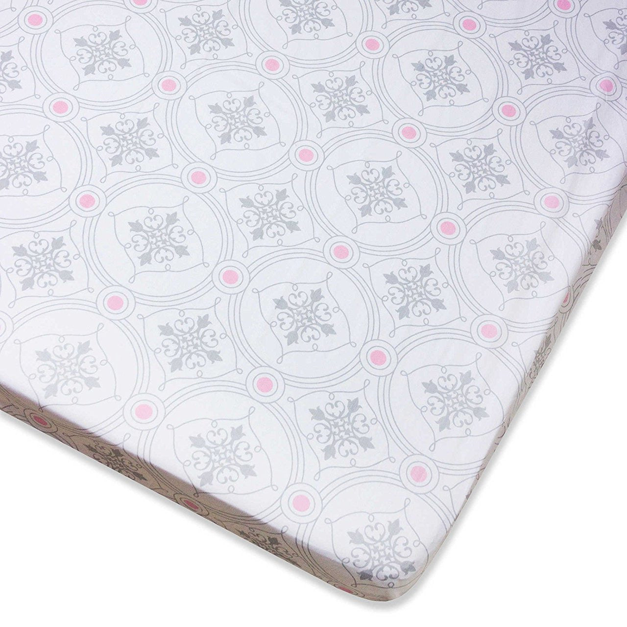 Wendy Bellissimo??ñ?? Mix & Match Damask Fitted Crib Sheet in Grey/Pink