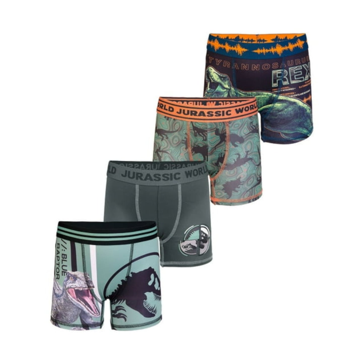 Jurassic World Boys 4-Pack Athletic Boxer Briefs, T-Rex and Blue Underwear Set, Multicolor