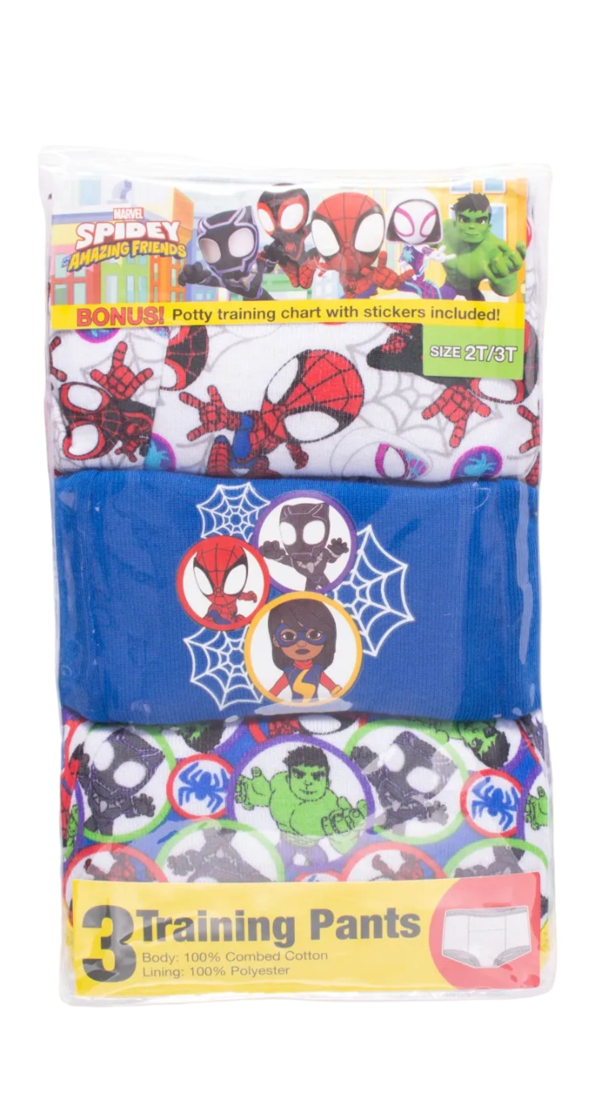 Marvel Spidey and His Amazing Friends Toddler Boys 3-Pack Potty Training Pants, Spider-Man Ghost-Spider and Hulk Underwear Set with Bonus Chart, Multicolor