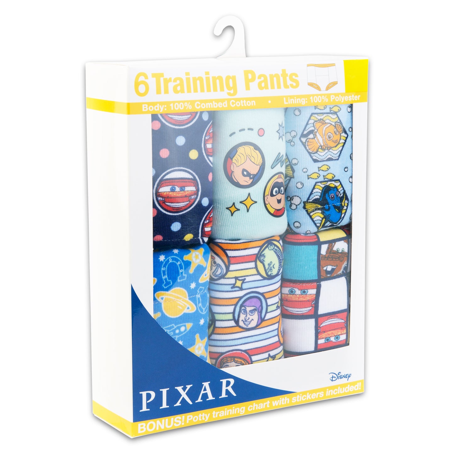 Disney Pixar Toddler Boys 6-Pack Potty Training Pants, Toy Story Cars Finding Nemo and The Incredibles Underwear Set, Multicolor, Sizes 2T-3T