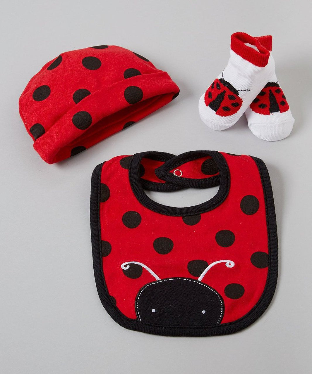Lovespun Baby Girl Ladybug Hat, Socks, and Bib Gift Set