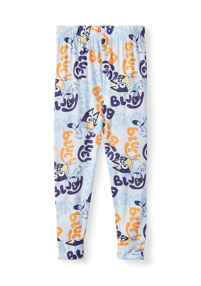 Bluey Unisex Toddler Pajama Set, 2-Piece Long Sleeve Top and Pants, Blue All-Over Character Print, Unisex Sleepwear, Sizes 12M-4T