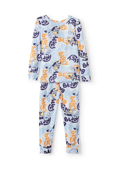 Bluey Unisex Toddler Pajama Set, 2-Piece Long Sleeve Top and Pants, Blue All-Over Character Print, Unisex Sleepwear, Sizes 12M-4T