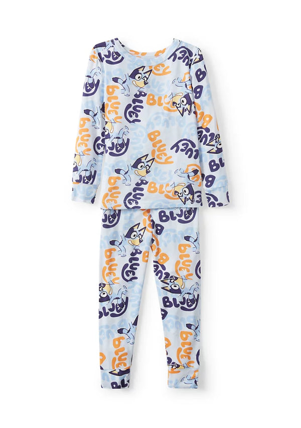 Bluey Unisex Toddler Pajama Set, 2-Piece Long Sleeve Top and Pants, Blue All-Over Character Print, Unisex Slee