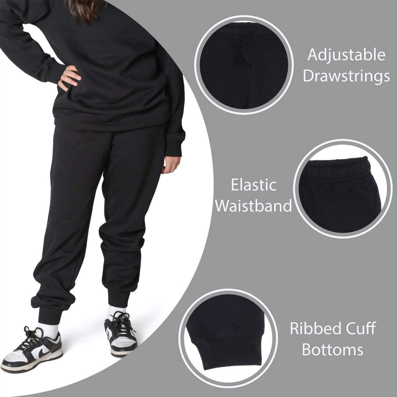 EVERYDAY KIDS Girls’ Black Cotton Fleece Sweatpants