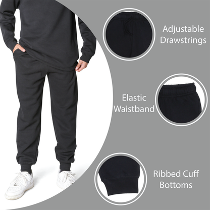 EVERYDAY KIDS Boys Black Cotton Fleece Sweatpants Joggers with Pockets