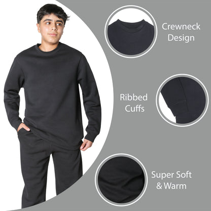 EVERYDAY KIDS Boys’ Fleece Black Crewneck Sweatshirt