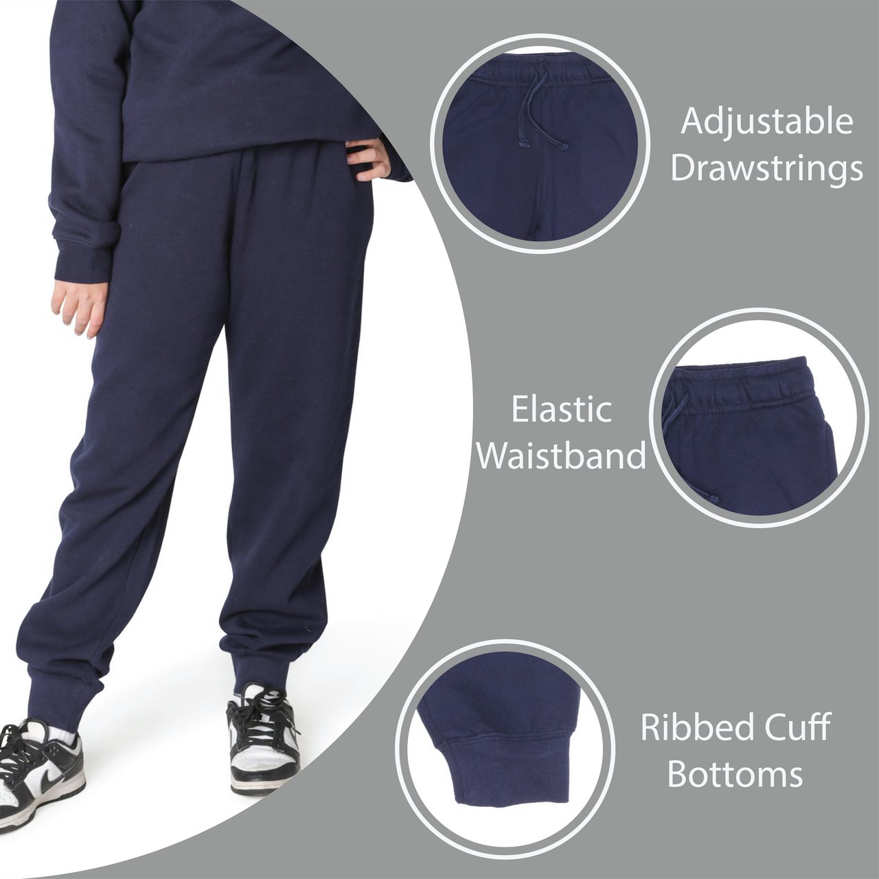 EVERYDAY KIDS Girls’ Navy Blue Cotton Fleece Sweatpants