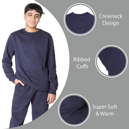 EVERYDAY KIDS Boys’ Fleece Navy Blue Crewneck Sweatshirt