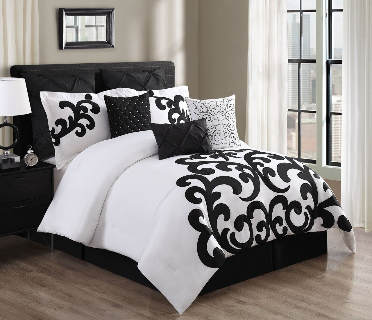 Empress Californian King Black/White 9-Piece Comforter Set