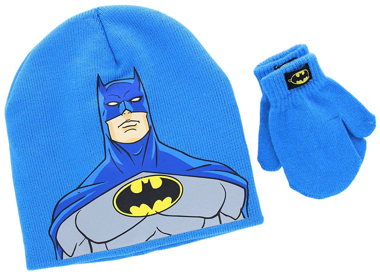 Batman Toddler Knit Hat and Mittens Set (Blue)