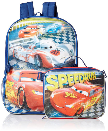 Disney Little Boys Cars Backpack with Lunch Kit, Red, One Size