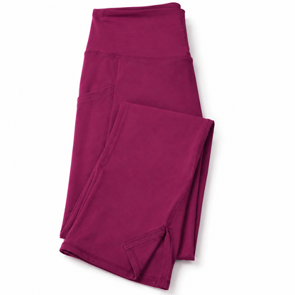 New York Laundry Women's High-Waisted Flare Yoga Pants with Side Pockets and Hem Slits, Purple