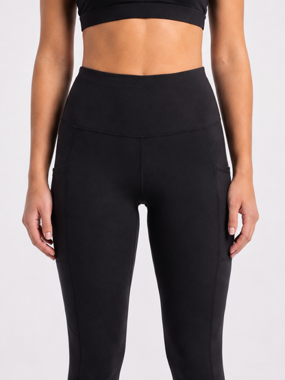 New York Laundry Women's High-Waisted Full Length Leggings with Side Pockets, Jet Black