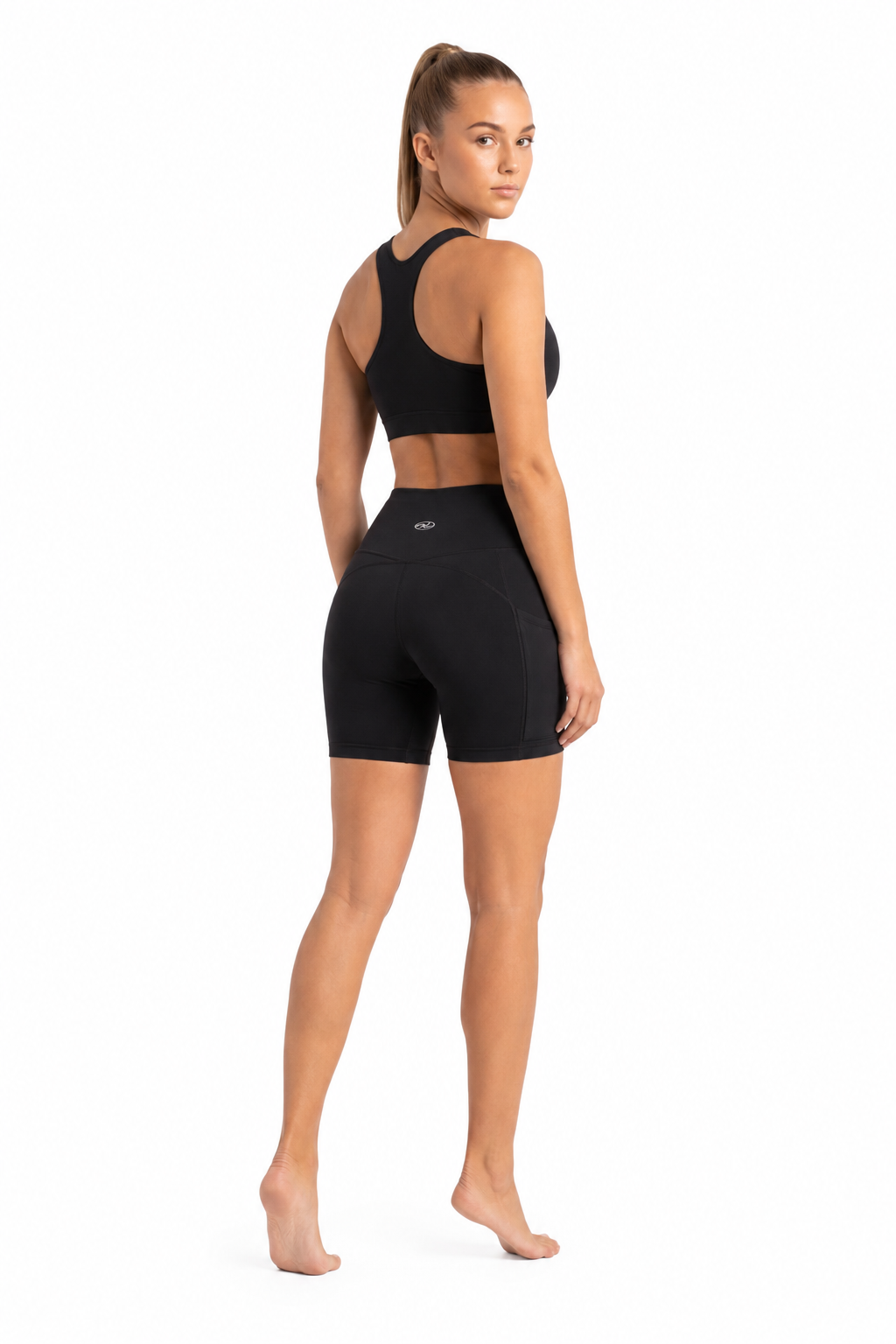 New York Laundry Women's High-Waisted Athletic Workout Set with 5" Biker Shorts, Black