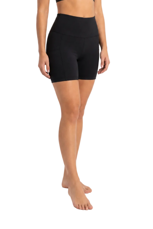 New York Laundry Women's High-Waisted Athletic Workout Set with 5" Biker Shorts, Black