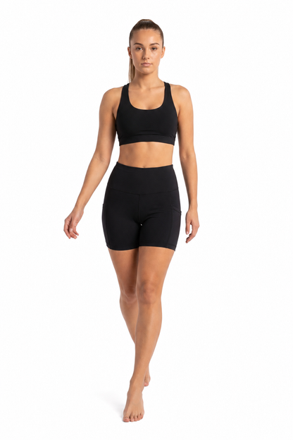 New York Laundry Women's High-Waisted Athletic Workout Set with 5" Biker Shorts, Black