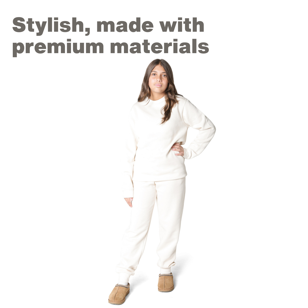 EVERYDAY KIDS Girls’ Fleece Off-White Crewneck Sweatshirt