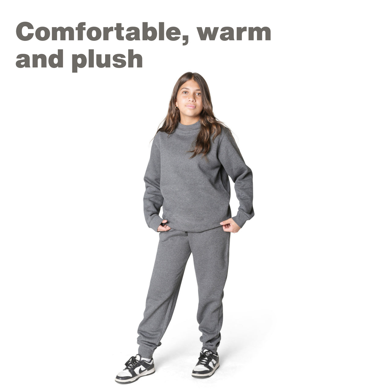 EVERYDAY KIDS Girls’ Fleece Charcoal Gray Crewneck Sweatshirt