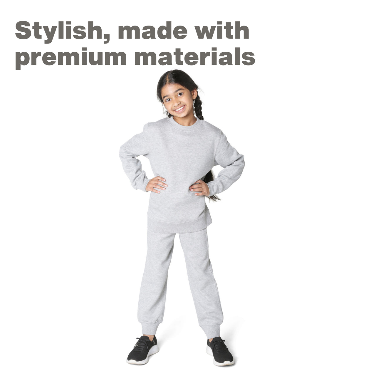 EVERYDAY KIDS Girls’ Fleece Heather Gray Crewneck Sweatshirt