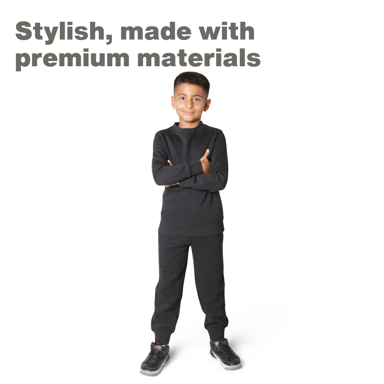 EVERYDAY KIDS Boys’ Fleece Black Crewneck Sweatshirt