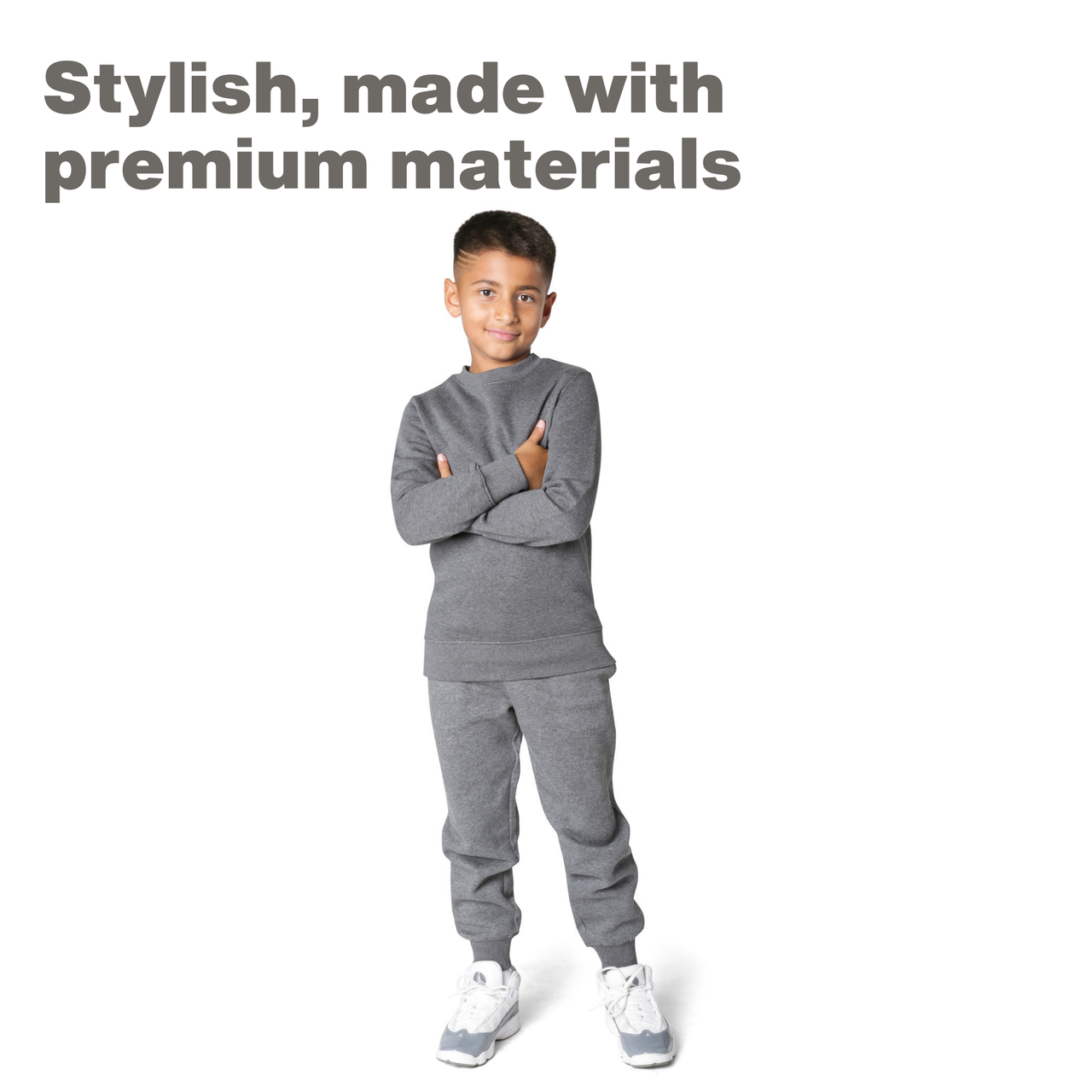 EVERYDAY KIDS Boys’ Fleece Charcoal Gray Crewneck Sweatshirt