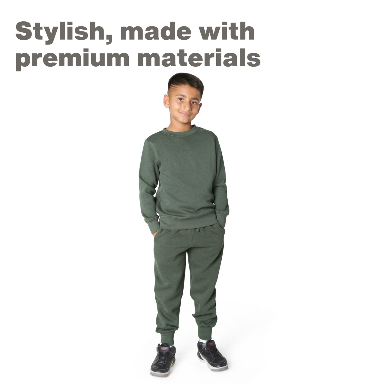 EVERYDAY KIDS Boys Green Cotton Fleece Sweatpants Joggers with Pockets