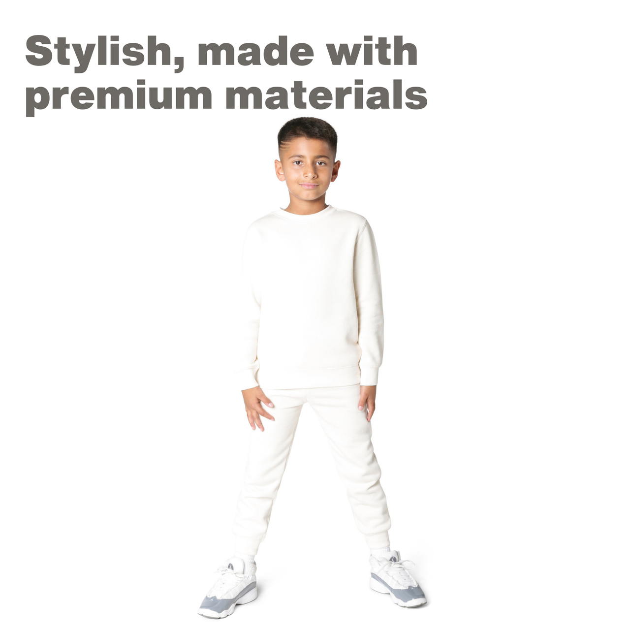 EVERYDAY KIDS Boys Off-White Cotton Fleece Sweatpant Joggers with Pockets