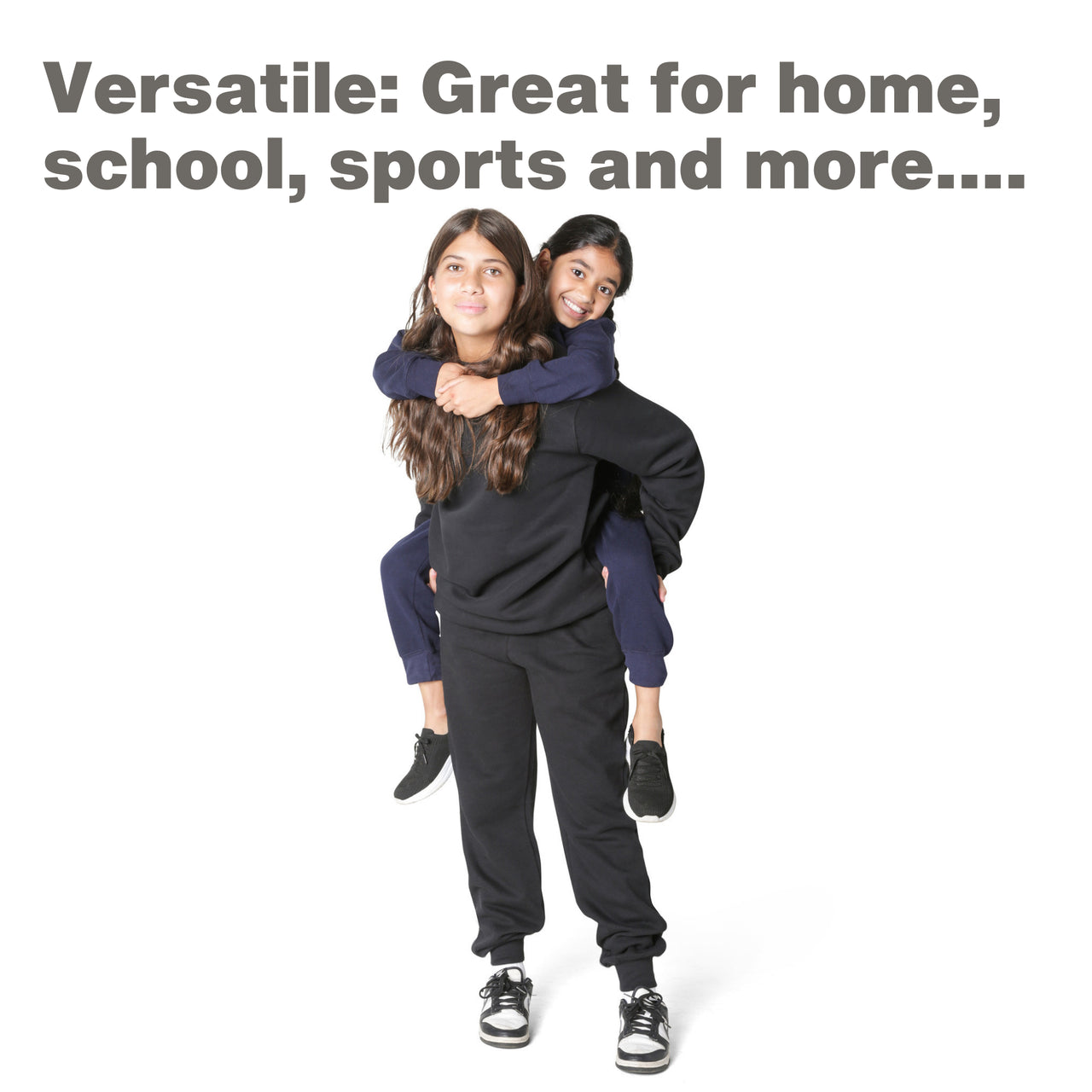 EVERYDAY KIDS Girls’ Fleece Black Crewneck Sweatshirt