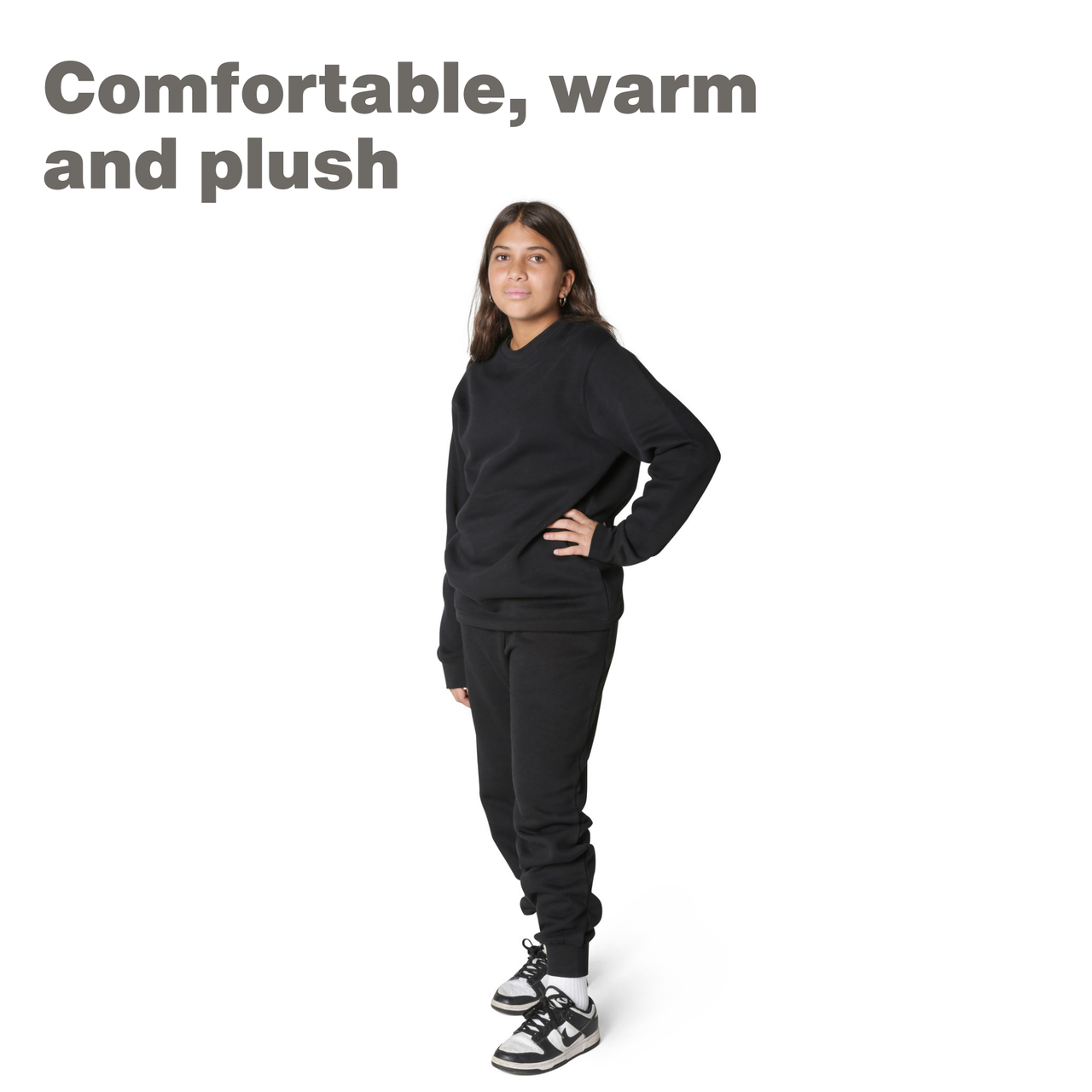 EVERYDAY KIDS Girls’ Fleece Black Crewneck Sweatshirt