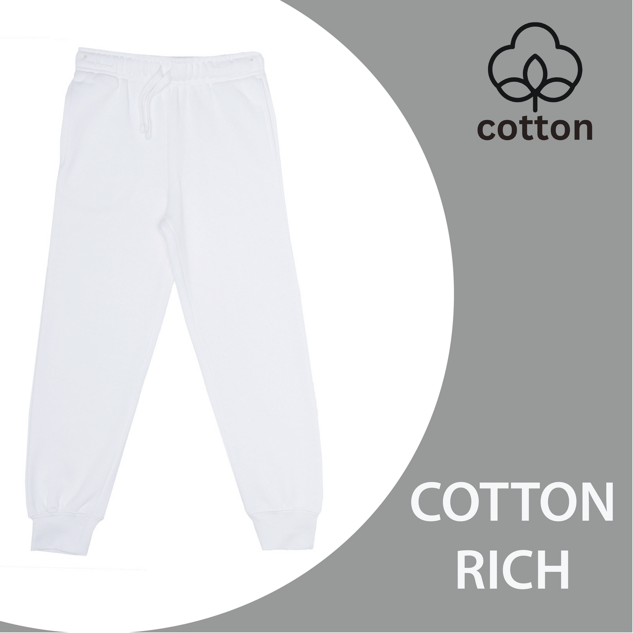 EVERYDAY KIDS Boys White Cotton Fleece Sweatpant Joggers with Pockets