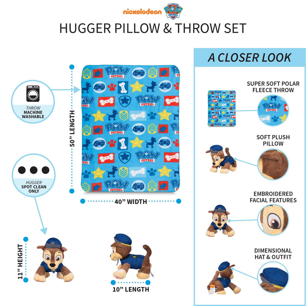 PAW Patrol Chase Fleece Throw and Character Hugger Pillow Set