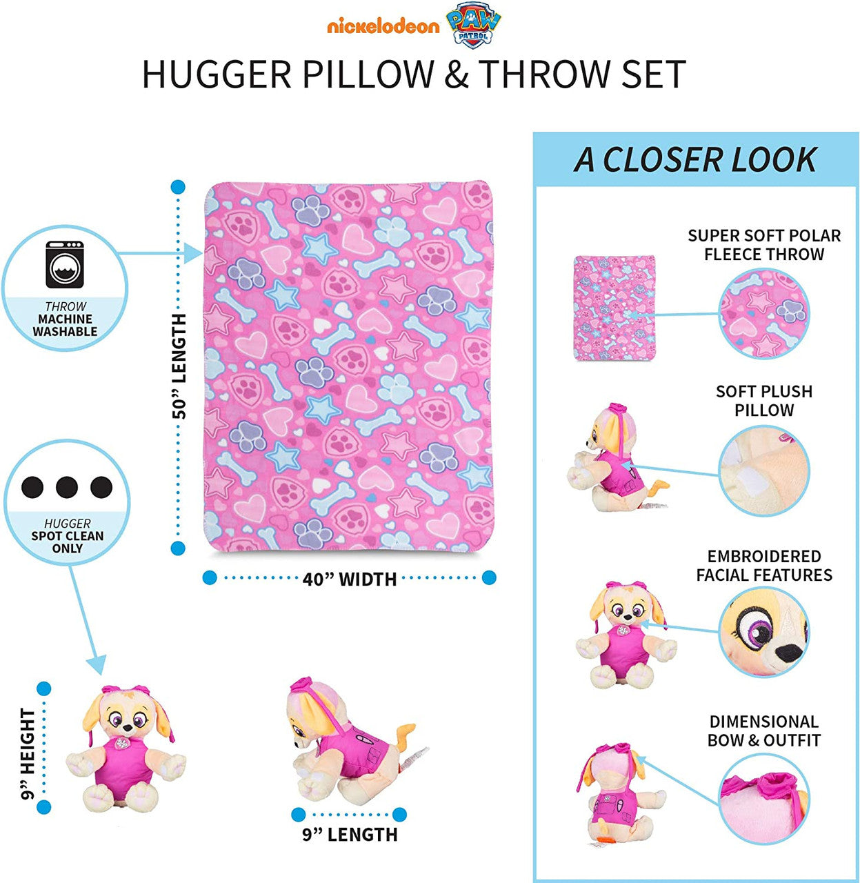 PAW Patrol Skye Fleece Throw and Character Hugger Pillow Set