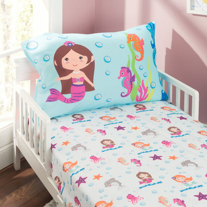 Everyday Kids 4 Piece Toddler Bedding Set -Undersea Mermaids Adventure