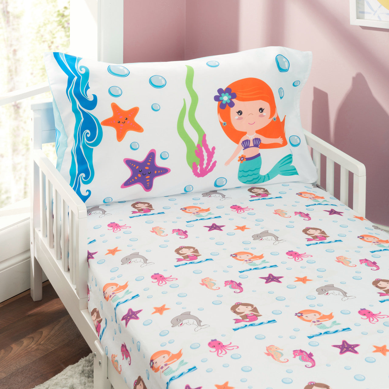 Everyday Kids 4 Piece Toddler Bedding Set -Undersea Mermaids Adventure