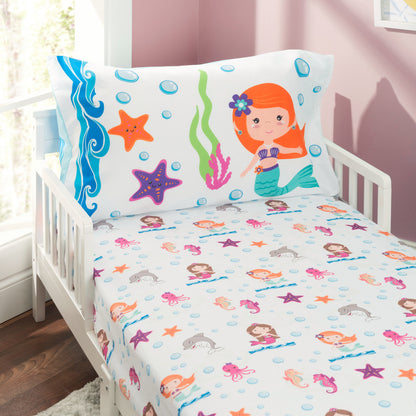 Everyday Kids 4 Piece Toddler Bedding Set -Undersea Mermaids Adventure