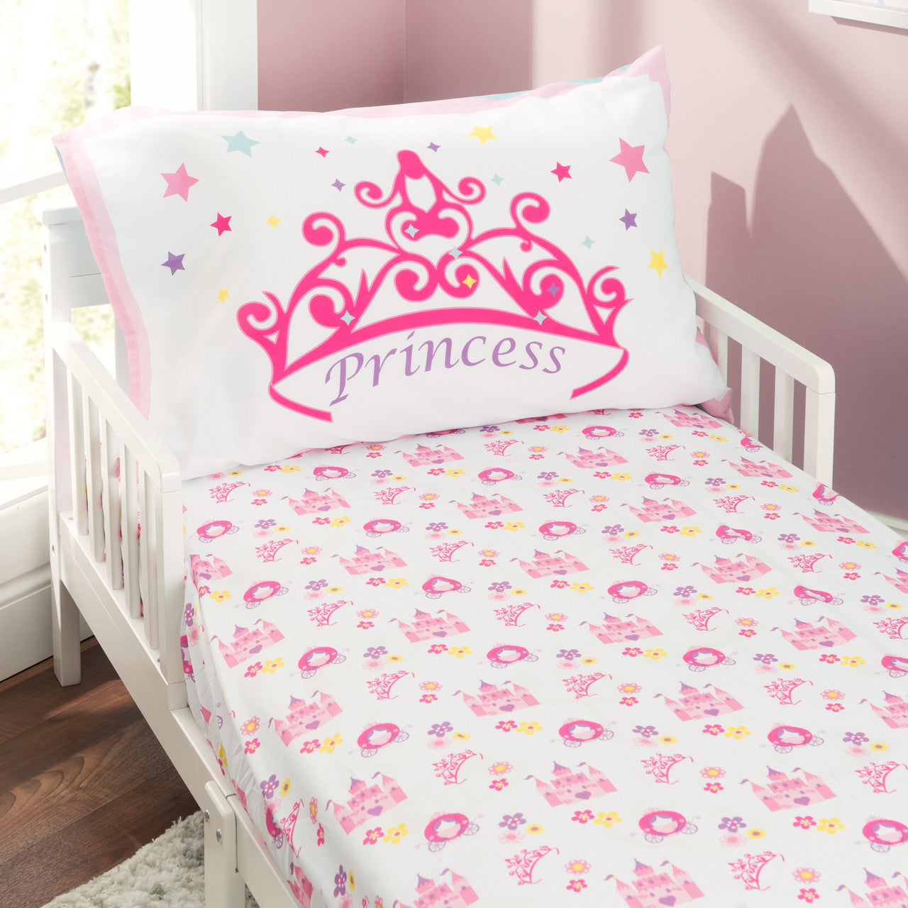 Everyday Kids 4 Piece Toddler Bedding Set -Princess Storyland