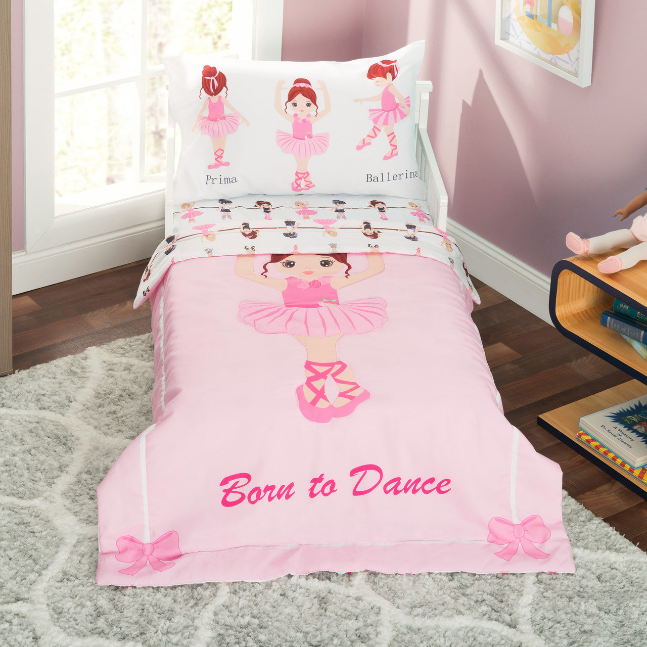 Everyday Kids 4 Piece Toddler Bedding Set -Born to Dance Ballerina