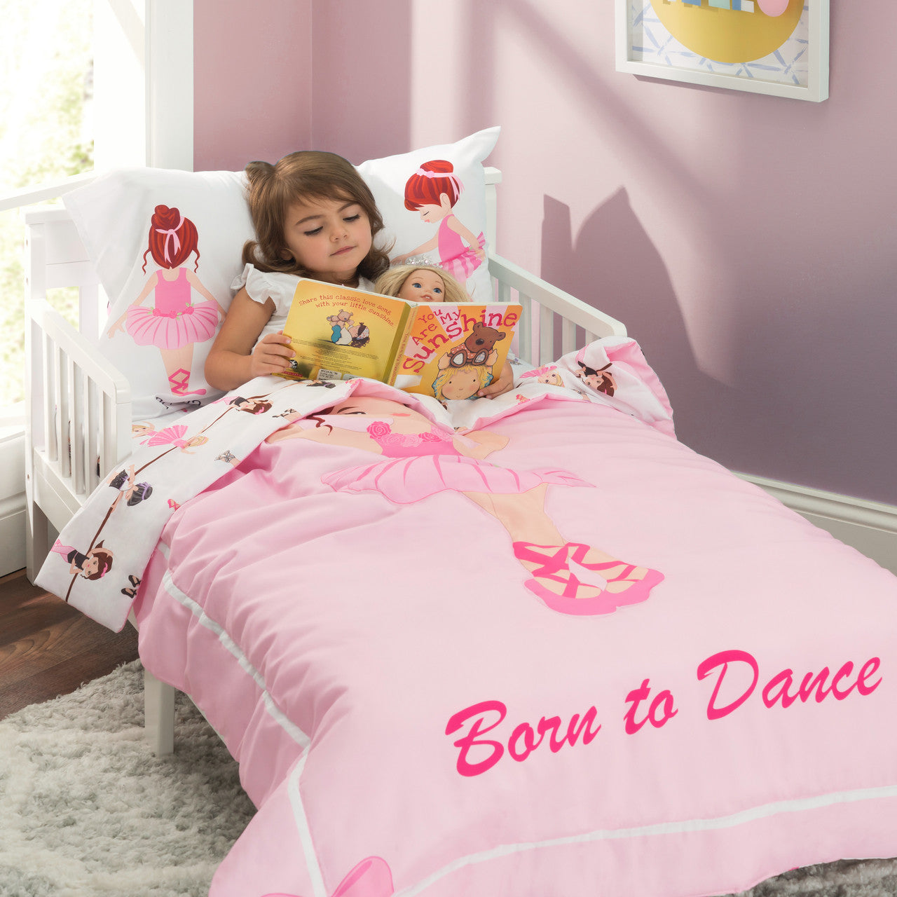 Everyday Kids 4 Piece Toddler Bedding Set -Born to Dance Ballerina
