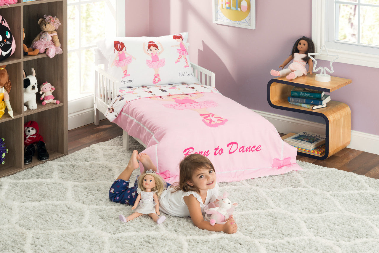 Everyday Kids 4 Piece Toddler Bedding Set -Born to Dance Ballerina