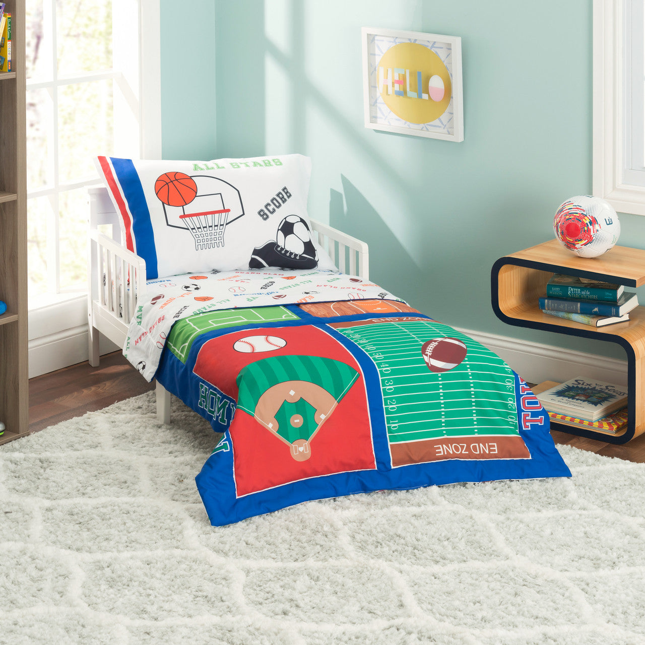 Everyday Kids 4 Piece Toddler Bedding Set - Varsity Sports