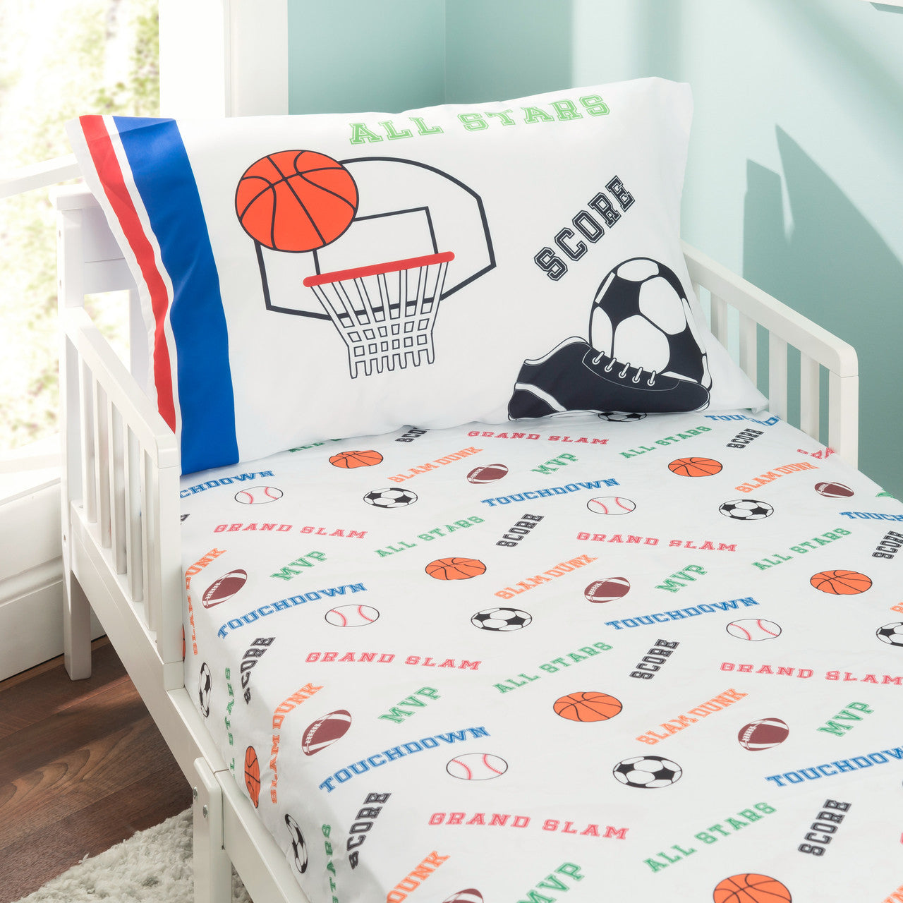 Everyday Kids 4 Piece Toddler Bedding Set - Varsity Sports