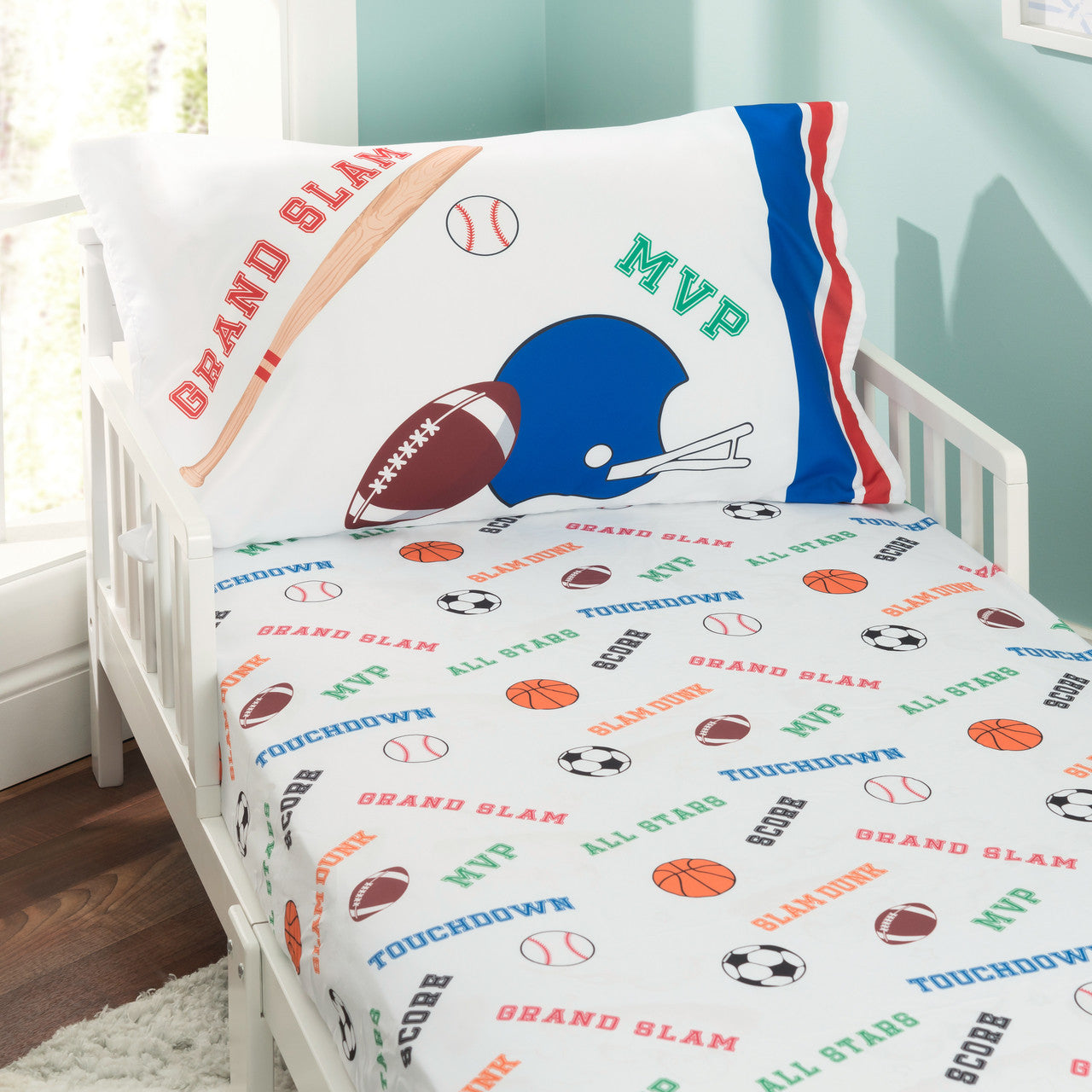 Everyday Kids 4 Piece Toddler Bedding Set - Varsity Sports