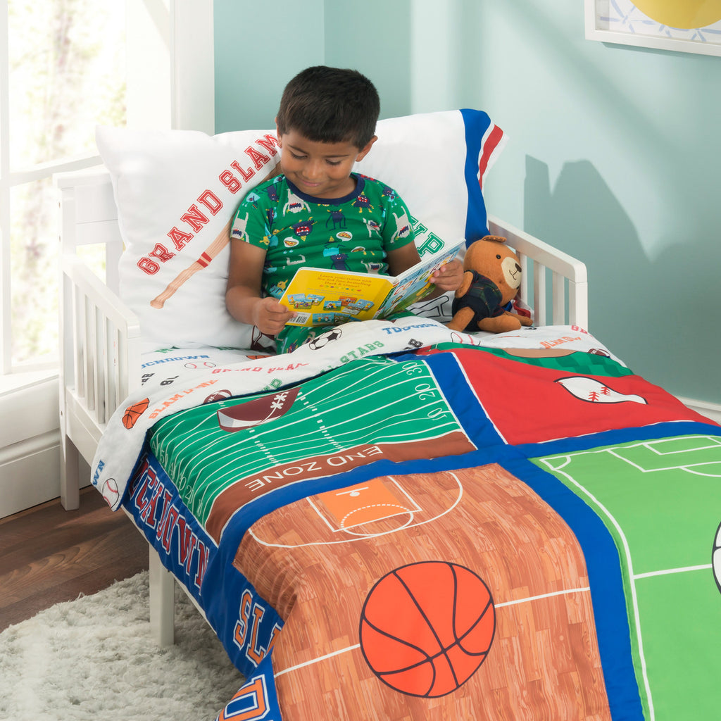 Everyday Kids 4 Piece Toddler Bedding Set - Varsity Sports